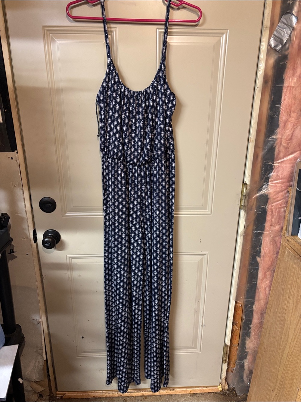 Kaileigh Navy & White Printed Spaghetti-Strap Jumpsuit Romper b233